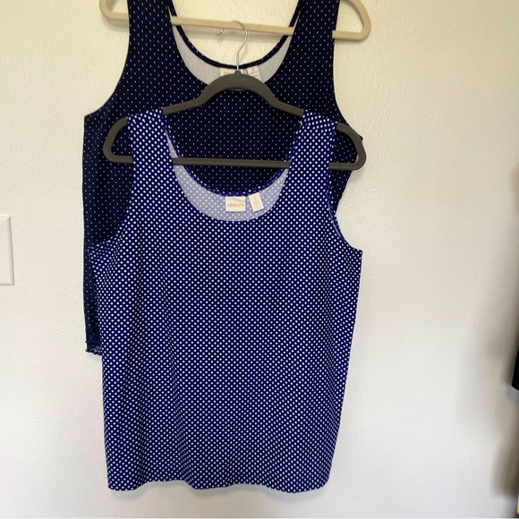 CHICOS BUNDLE (2) TANK POLKA DOT SIZE 3 (XL) SLEEVELESS NAVY DOT & DRK BLUE DOT - Picture 2 of 9